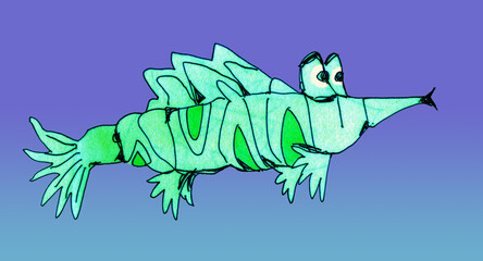 Funny fish in cartoon style. Ink drawing.	