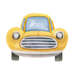 Yellow retro car. The isolated object on a white background. Watercolor drawing.