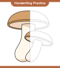 Handwriting practice. Tracing lines of Shiitake. Educational children game, printable worksheet, vector illustration