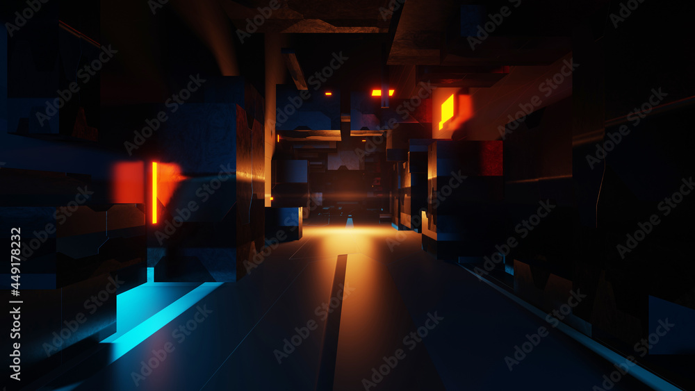 Aufkleber 3d rendering of a sci-fi tunnel with moving light abstract