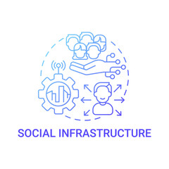 Social infrastructure gradient blue concept icon. Improvement of social sphere in smart city abstract idea thin line illustration. Public facilities. Vector isolated outline color drawing.