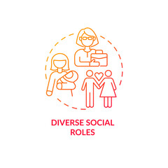 Diverse social roles concept icon. Adulthood development. Life choice problem. Parenting and careering. Self-determination abstract idea thin line illustration. Vector isolated outline color drawing.