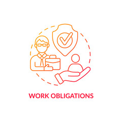 Work obligations red concept icon. Legal responsibility. Safety measures. Employment relationship. Social security abstract idea thin line illustration. Vector isolated outline color drawing.