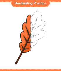 Handwriting practice. Tracing lines of Oak Leaf. Educational children game, printable worksheet, vector illustration