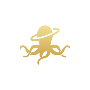 golden octopus with planetary ring on head