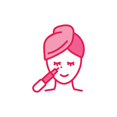 Skin care color line icon. Woman with eye gel sign.