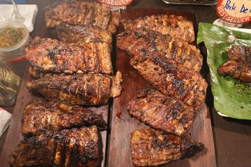 Closeup shot of grilled fish in the Phuket marker