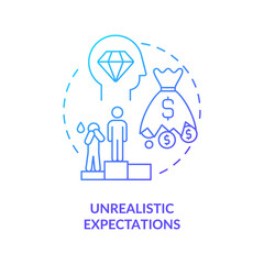 Unrealistic expectation blue gradient concept icon. Problem of starting company. Startup launch challenges abstract idea thin line illustration. Vector isolated outline color drawing