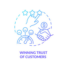Win trust of customers blue gradient concept icon. Gain client loyalty to company. Successful business. Startup launch abstract idea thin line illustration. Vector isolated outline color drawing
