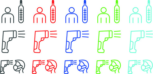 Temperature measurement icons in 5 colors: gray, red, blue, green, cyan.