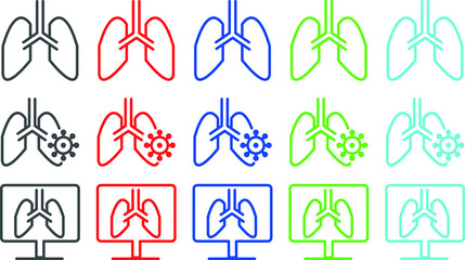 Lung examination icons in 5 colors: gray, red, blue, green, cyan.