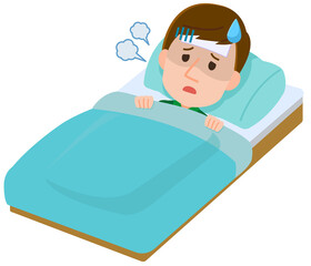 自宅療養・宿泊療養　咳をする男性2　イラスト