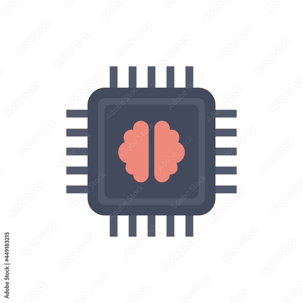 Poster brain ai processor icon flat isolated vector