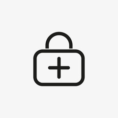 First aid kit icon for healthcare application UI Line design. Emergency care bag, medical suitcase symbol.