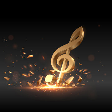 Golden treble clef with sparks effect on black background