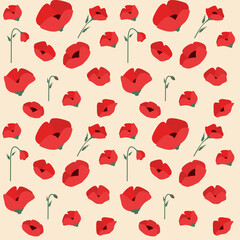 Red poppy seamless pattern. Different size poppies Background for design. vector illustration