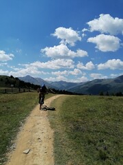 Fototapeta premium Mountain biking in the beautiful valleys and landscapes of South Tyrol in the Dolomites in Northern Italy