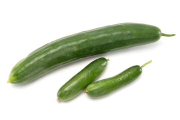 Fresh japanese cucumber and mini cucumbers isolated on white background. Healthy food