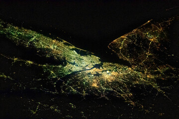 New York City at Night, USA. Digital Enhancement. Elements of this Image Furnished by NASA