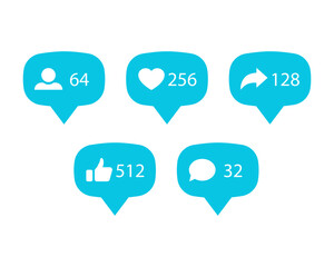 Set counter with info for social media. Icons social networking: like, follow, share, comment, user. Vector illustration.