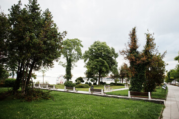 Park area and promenade at town Nesebar, Bulgaria.