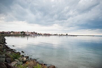 Stony coast of the sea at Nesebar, Bulgaria.