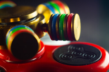 Closeup shot of details on different fidget spinners