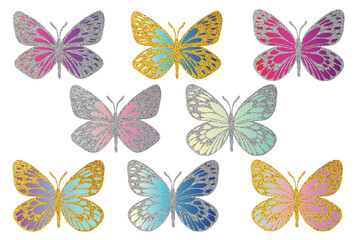 Fototapeta na wymiar Butterflies bright silhouettes. Clip art set on white