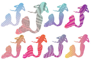Mermaids clip art set on white background