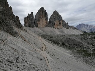 Hiking and camping in the wild and beautiful Dolomites Mountains in South Tyrol and Cortina in Italy