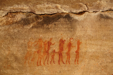 Authentic cave paintings of people in South Africa