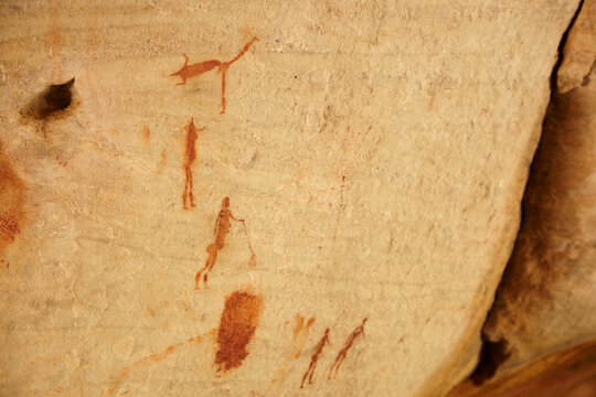 Authentic cave paintings of people in South Africa