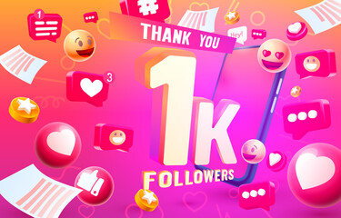 Thank you followers peoples, 1k online social group, happy banner celebrate, Vector