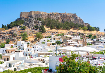 Lindos fortress over old town, Rhodes island, Greece