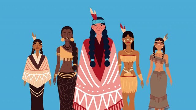 female indigenus chief and tribe group