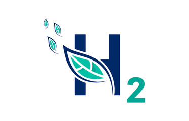 Eco Friendly Clean Hydrogen H2 logo icon concept isolated on white background. Hydrogen Vector Illustration Graphic Design.