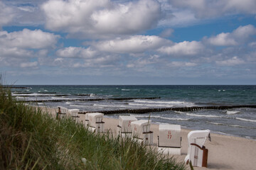 Beautiful Baltic Sea landscape near Ahrenshoop with beach chairs