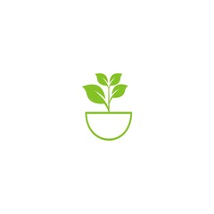 Leaf and Pot Ecology flower Vector Logo Template Illustration Design