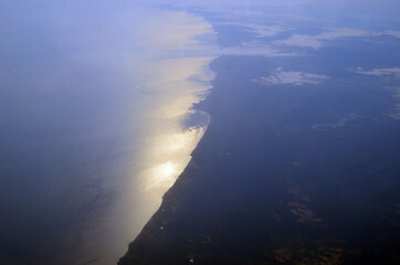 Turkish Black Sea coast at morning from airliner view. Flight Dalaman - Kiev