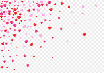 Tender Heart Background Transparent Vector. Celebration Illustration Confetti. Pink Card Pattern. Violet Heart Honeymoon Backdrop. Red Romantic Frame.