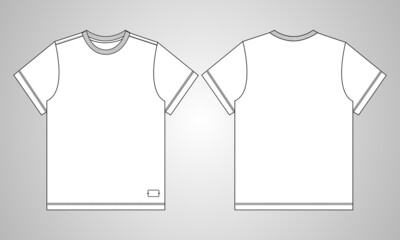 Regular fit Short sleeve T-shirt technical Sketch fashion Flat Template With Round neckline. Vector illustration basic apparel design front and Back view. Easy edit and customizable.