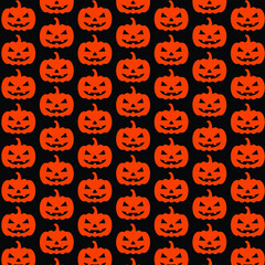 Seamless pattern with pumpkins. Halloween background. Illustration for textile, print, card, invitation, wallpaper, fabric.A pattern of funny and scary pumpkins on a black background vector.