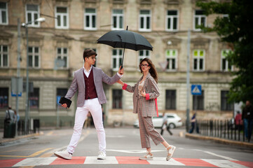 Stylish couple in the city. Young students
