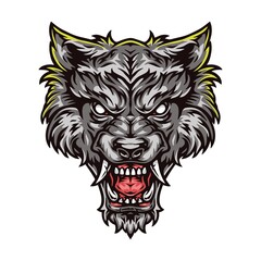 Aggressive werewolf beast colorful head
