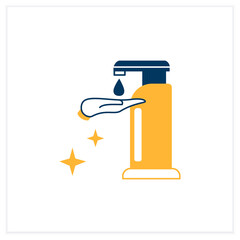 Sanitizer dispenser flat icon. Liquid soap or antibacterial solution dispenser linear pictogram. Concept of hygiene, health safety and corona virus prevention.Vector illustration