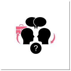 Open dialogue glyph icon. Dispute resolution.Compromising. Successfully handles, resolves issues sensibly and fairly.Communication concept. Filled flat sign. Isolated silhouette vector illustration