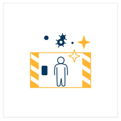 Disinfection tunnel flat icon. Person walk in antibacterial solution filled tunnel line pictogram. Corona virus infection spread prevention and hygiene concept.Vector illustration