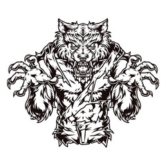 Vintage concept of creepy angry werewolf