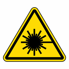 Laser beam warning sign. Yellow, Black background warning triangle label. Symbols safety for hospitals and medical businesses.