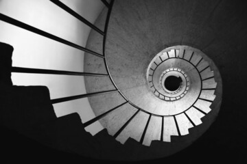 Abstract background with spiral staircase in black and white